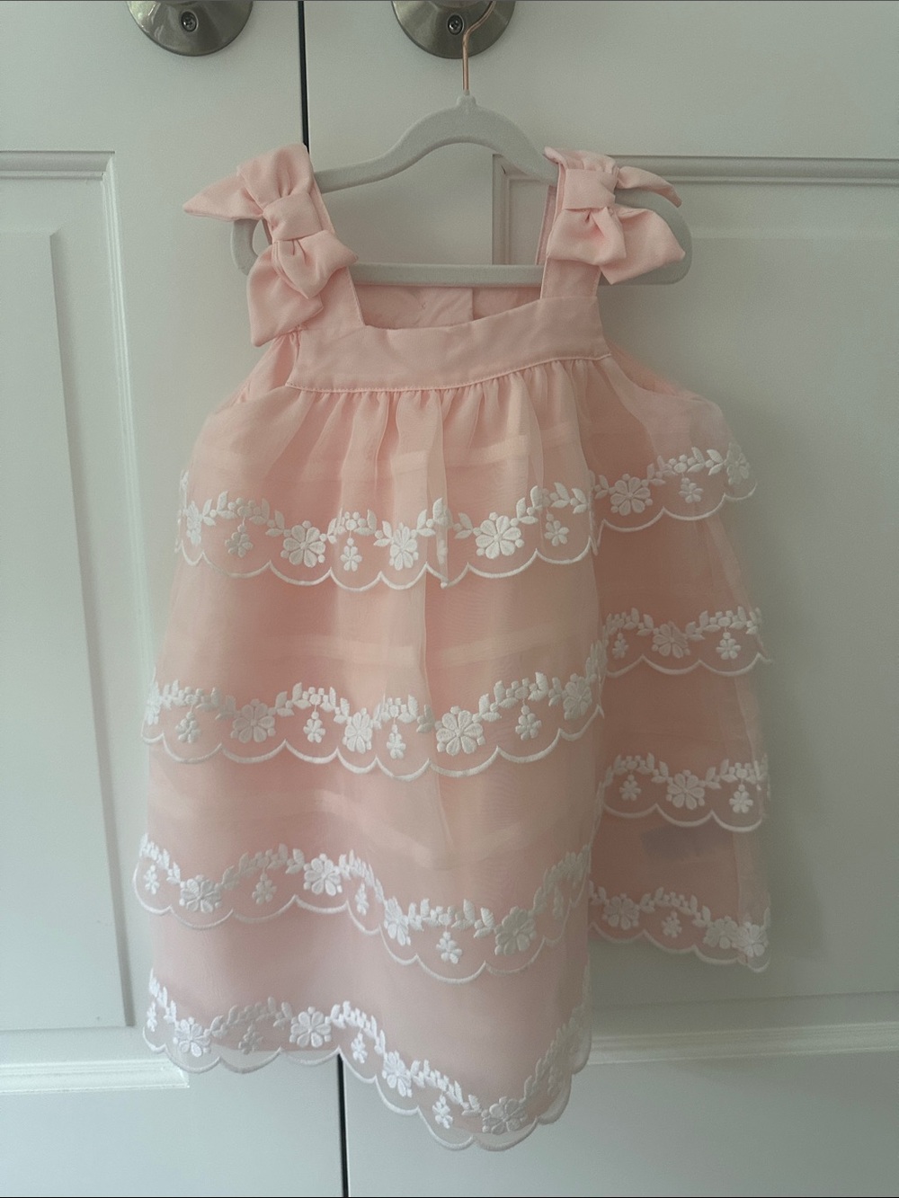 Janie and Jack Pink Floral Organza Bow Shoulder Dress